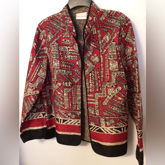 Alfred Dunner red tan black no button blazer jacket size 14 - Picture 4 of 7